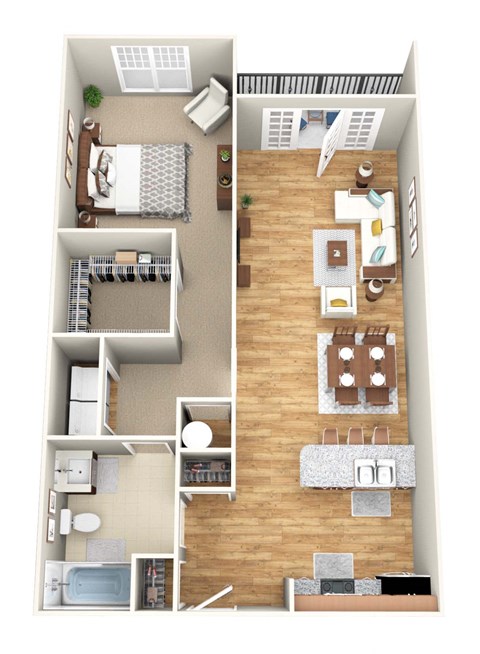 Floor plan for 1 bed, 1 bath, 798 sqft